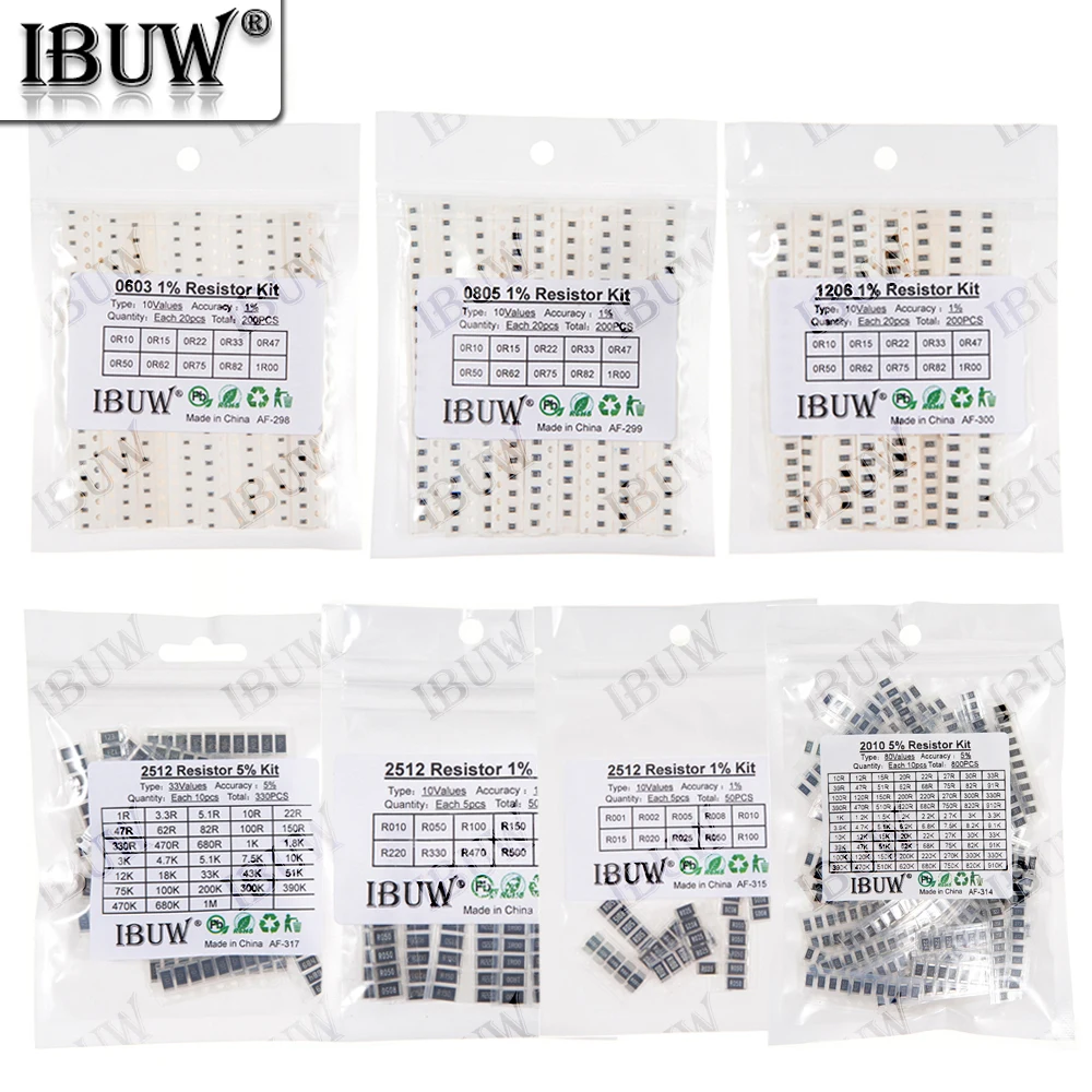 0201 0402 0603 0805 1206 1% 5% Kit surtido de resistencias SMD 1R-1M 10K 100K 1K 100R juego de resistencias DIY - imagen 5