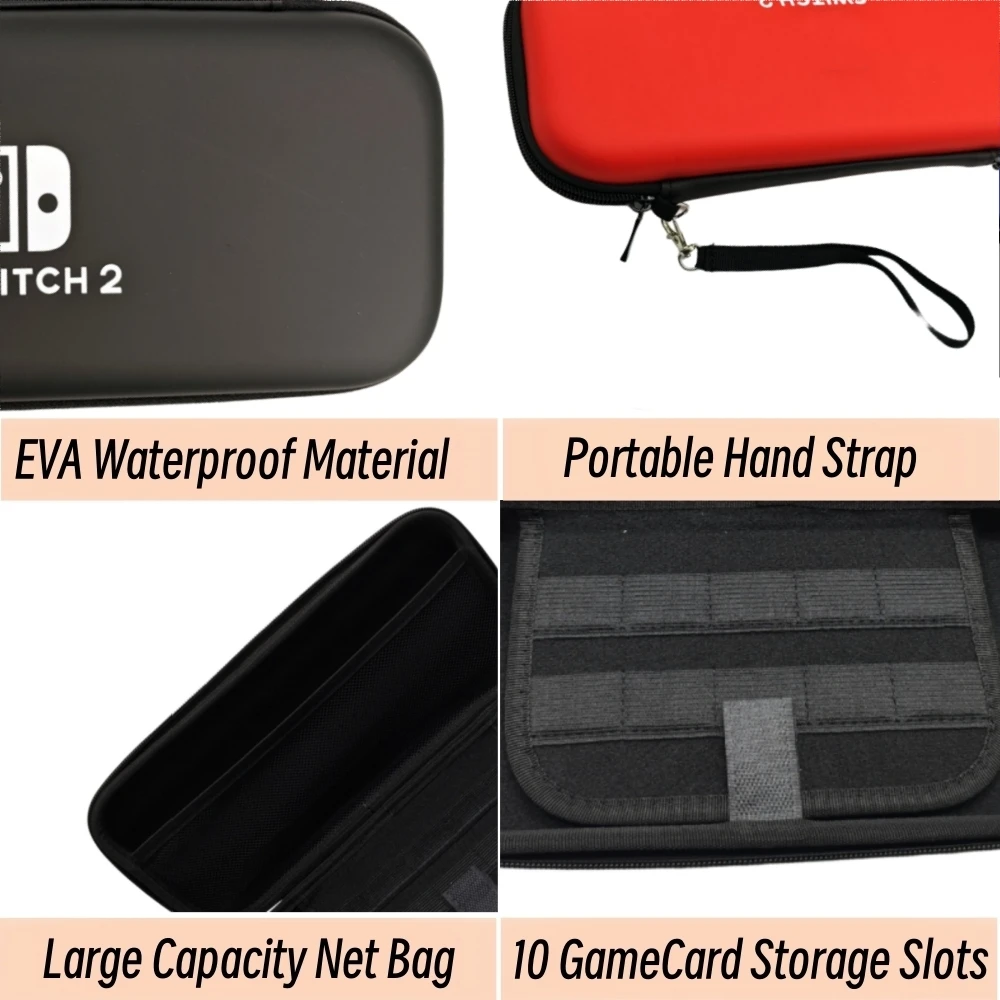 Bolsa de transporte de mano para Switch 2, funda protectora para consola de juegos NS2, bolsa de almacenamiento con 10 ranuras para tarjetas, accesorios para bolso de viaje - imagen 3