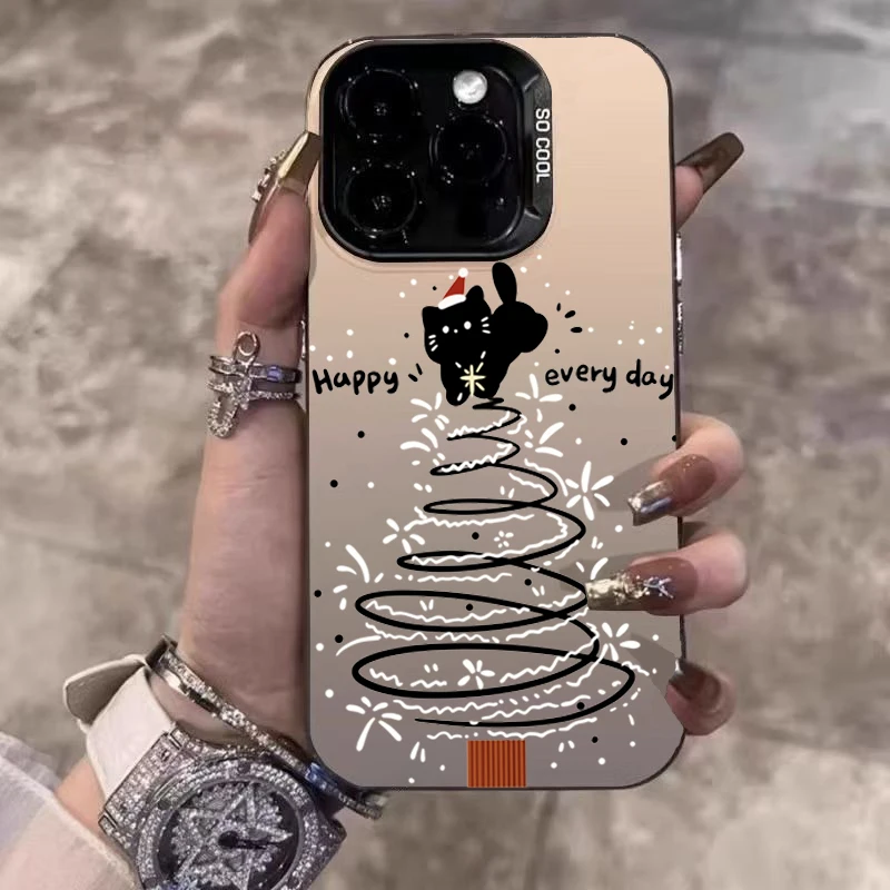 Funda de teléfono galvanizada de gato negro de Navidad para Samsung Galaxy S25 Ultra S24 Plus S23 FE S22 S21 A06 A16 A23 A26 A34 A55