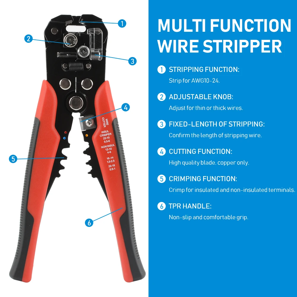 Herramienta de alambre de electricista profesional, pelador de cables, cortador, alicate pelado de prensado automático - imagen 5