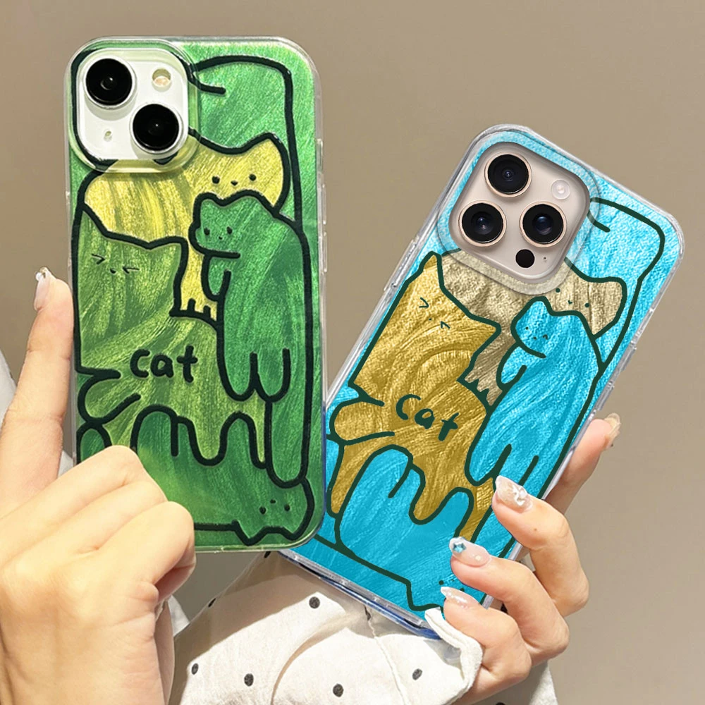Fundas de teléfono con diseño de gato y grafiti de línea bonita para Apple iphone 16 15 14 7 Plus 13 Pro Max X XS XR 7 16e, funda trasera de silicona suave - imagen 2