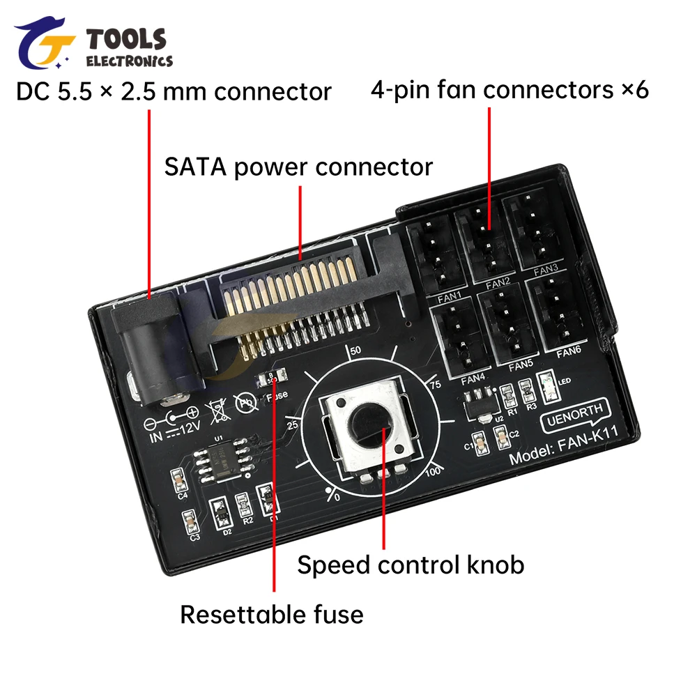 Controlador de velocidad del ventilador del ordenador PWM, concentrador de alta potencia de 60W, controlador de potencia Sata DC para PC, Control de velocidad del ventilador de cuatro cables - imagen 4
