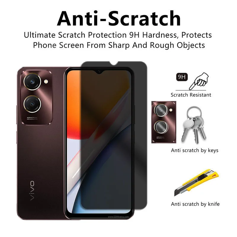 Protector de pantalla de privacidad para vivo Y18 4G, cristal antideslumbrante para vivo Y18 4G, Protector de lente de cámara de vidrio antiespía para vivo Y03 4G - imagen 2