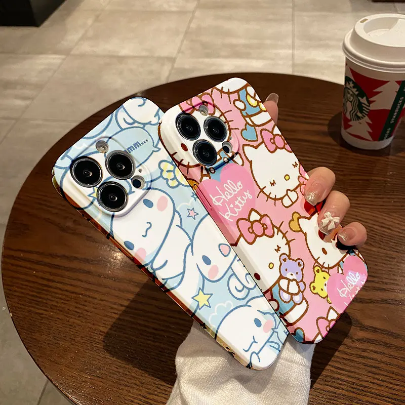 Sanrio-funda de Hello Kitty Cinnamoroll para IPhone, carcasa brillante HD para IPhone 16, 15, 14, 13, 12, 11 Pro Max, XS, XR, XSMax, 6, 7, 8 Plus - imagen 2