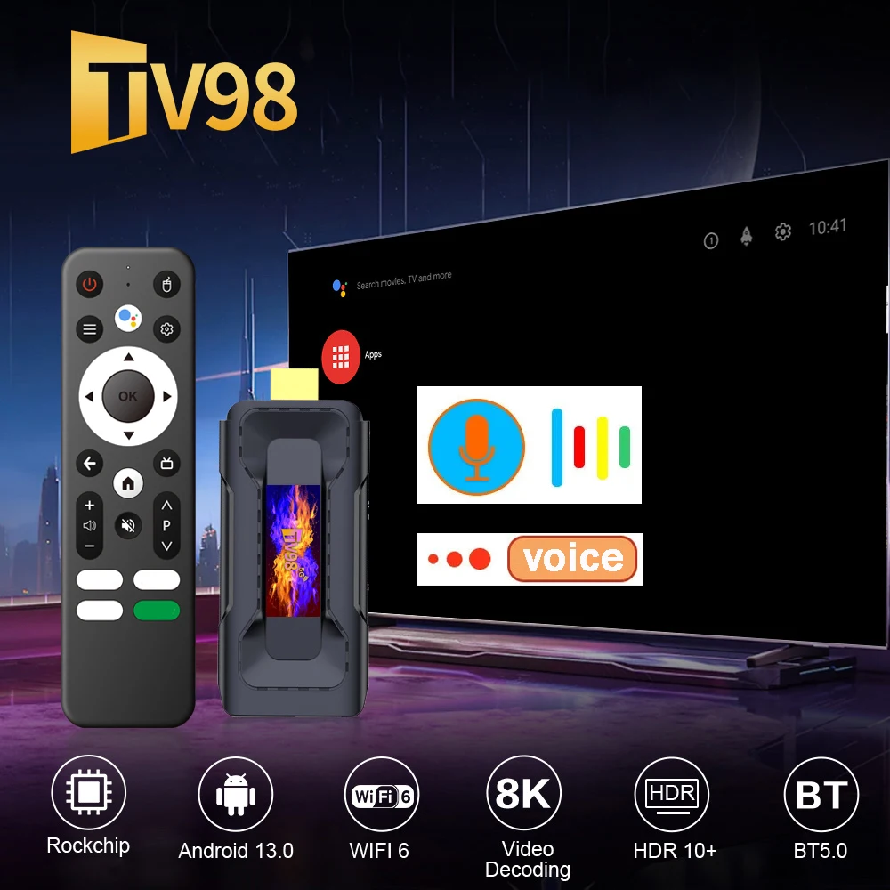 TV98 RK3528 TV Stick Android 13 WiFi6 RK3528 Quad core 4GB 32GB 8K 4K HD 4G 5G Wifi BT5.0 voz remota Smart TV stick iptv - imagen 2