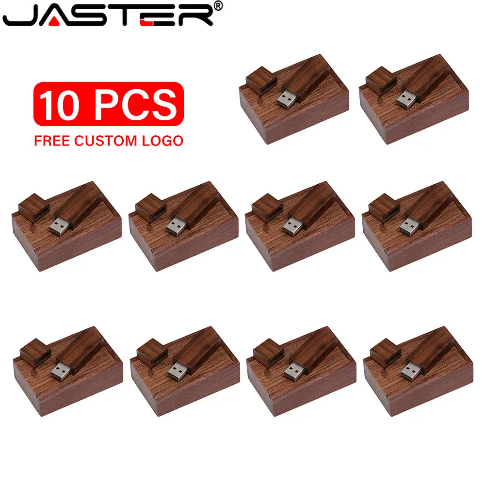 JASTER-Unidad Flash USB 2,0 de madera, pendrive personalizado de 128GB, 64GB con caja de memoria, 32GB, disco U carbonizado de 16GB, 10 piezas - imagen 3