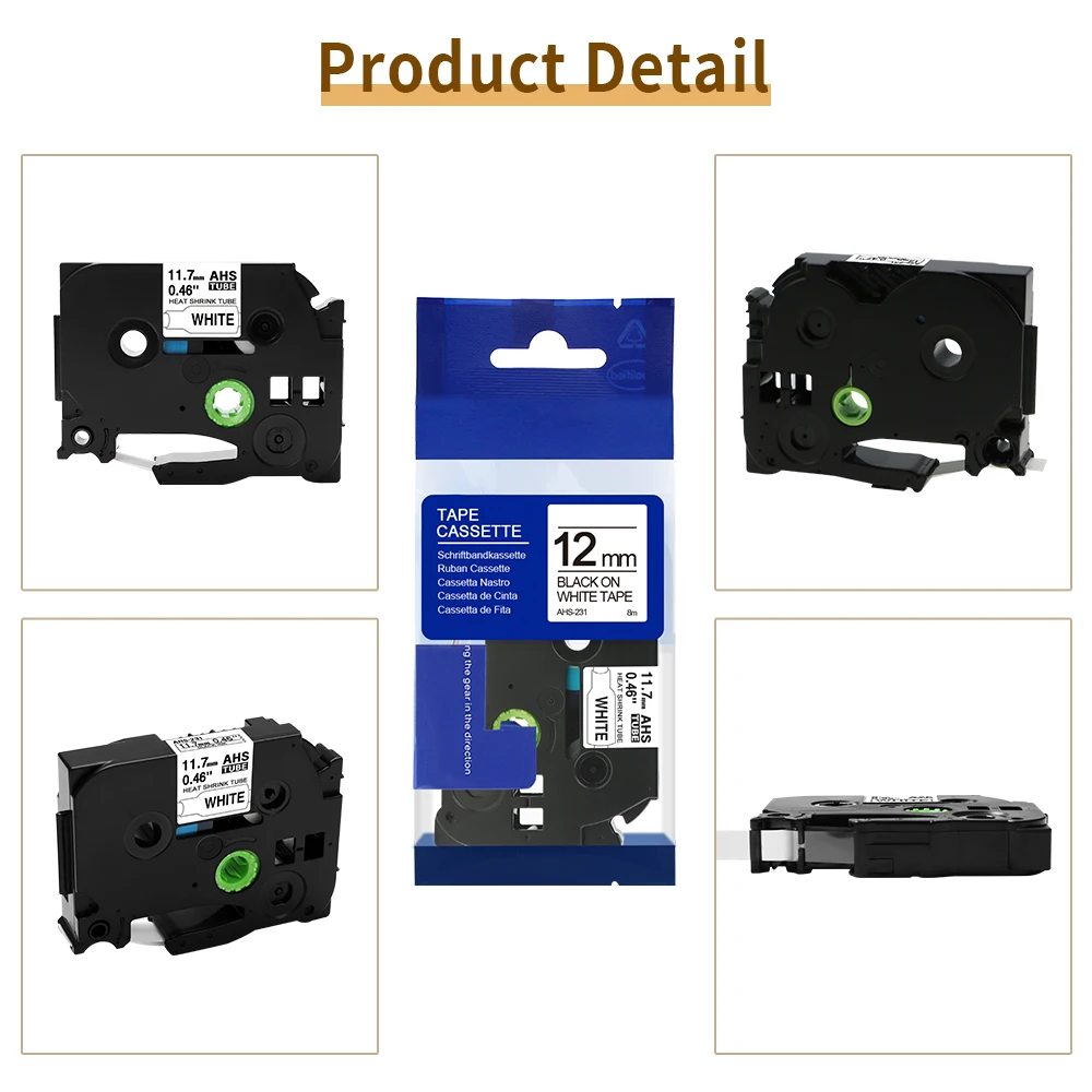 Cinta de tubo termorretráctil HSe231, cinta de etiquetas P-touch HSe221 HSe211 HSe631 HSe621 HSe611, Compatible con impresora de etiquetas Brother - imagen 4