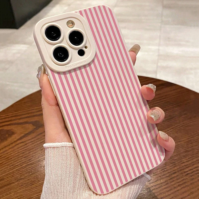 Funda de teléfono anticaída pintada a rayas rosas para Xiaomi Redmi Note 14 Pro Plus 5G 14 13 12 12S 11 10 14C 13C 12C cubierta de parachoques de caramelo - imagen 5