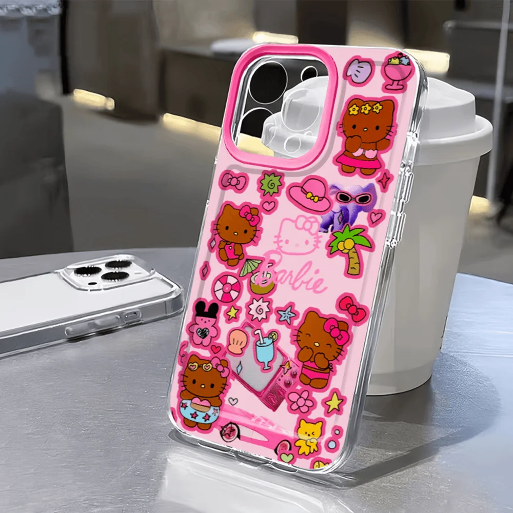 Funda de teléfono Kawaii Hellokitty, carcasa transparente para IPhone 11, 12, 13, 14, 15, 16 Pro Max, Mini, X, Xs, XR, 7, 8 Plus, Se2020 - imagen 4