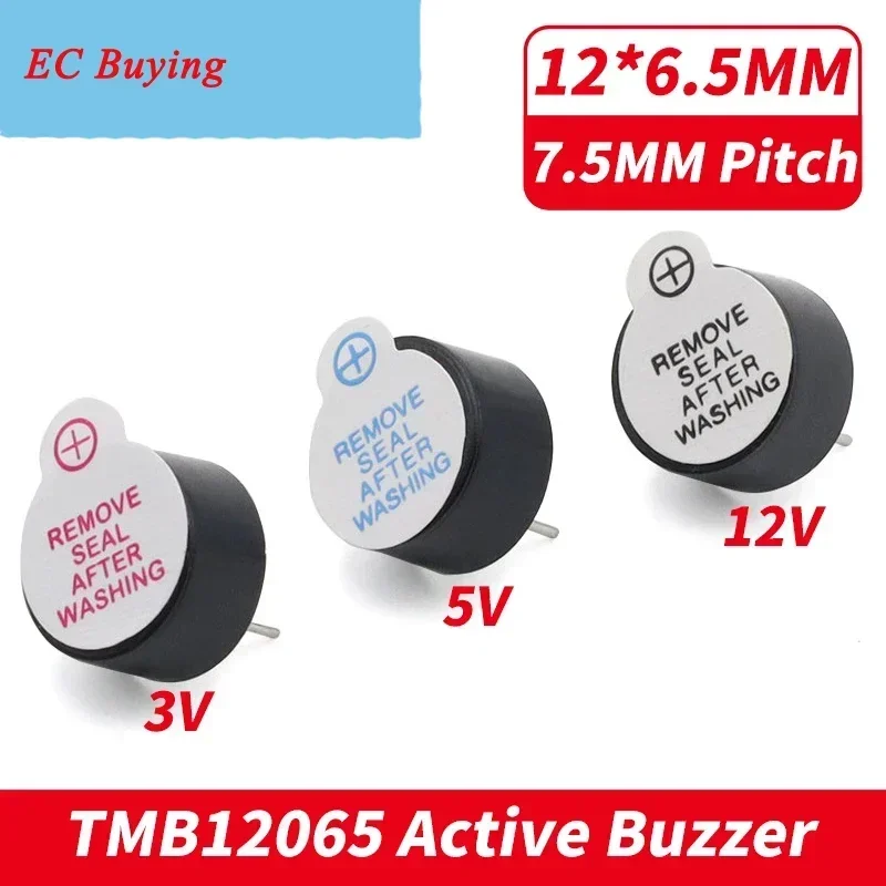 10 unids/lote 3V/5V/12V 12065 alarma de zumbador integrada activa altavoz zumbador Universal electromagnético 12*6,5 MM TMB12065