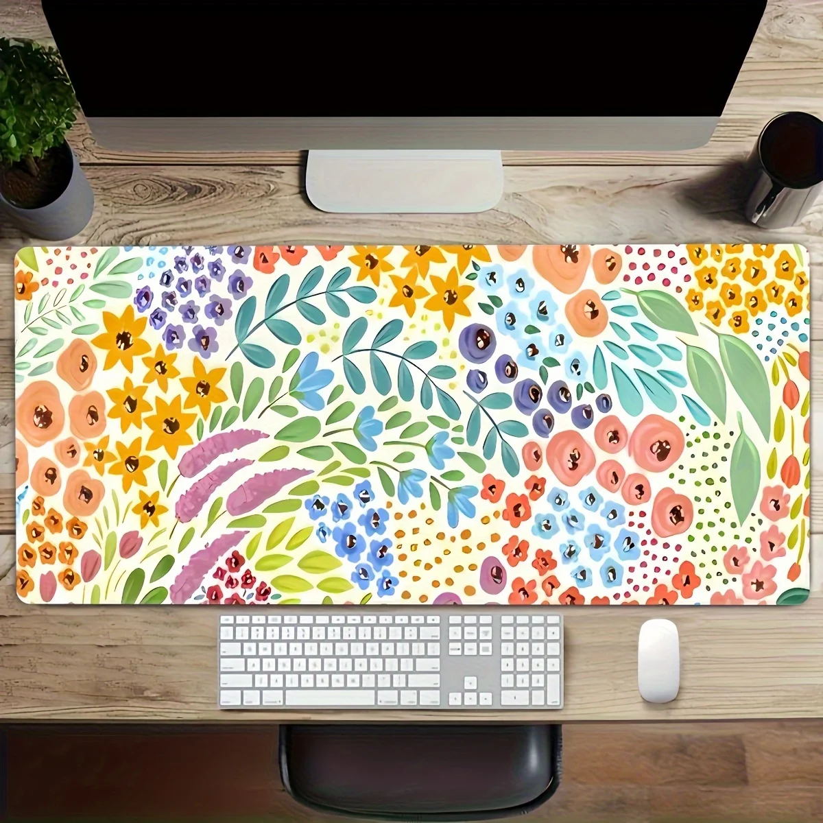 Alfombrilla de ratón con diseño Floral vibrante, Base de goma grande, antideslizante, accesorios de escritorio para PC, alfombrilla para decoración de teclado de oficina y jugadores