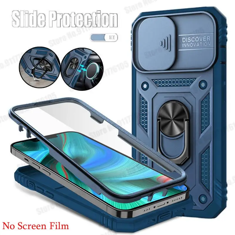 Funda híbrida 3 en 1 con soporte magnético a prueba de golpes para iPhone, 13 Mini, 11, 12 Pro Max, XR, XS Max, 7, 8 Plus, cubierta protectora de lente deslizante