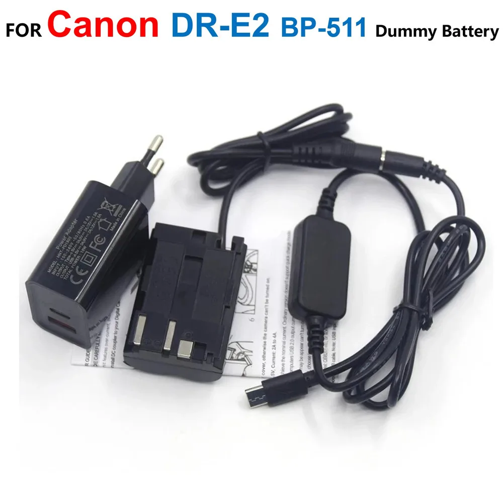 Batería simulada de DR-E2 DR-400, BP-511, Cable USB tipo C, cargador PD, adaptador para Canon EOS 20D, 30D, 40D, 5D, 50D, D30, D60 - imagen 2