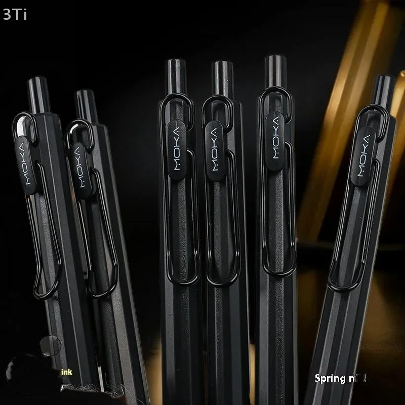 Bolígrafo de tinta de Gel retráctil, bolígrafo de silicona con punta ST, tinta de secado rápido sin manchas, tinta negra de 0,5mm, escritura suave, 6 uds. - imagen 2