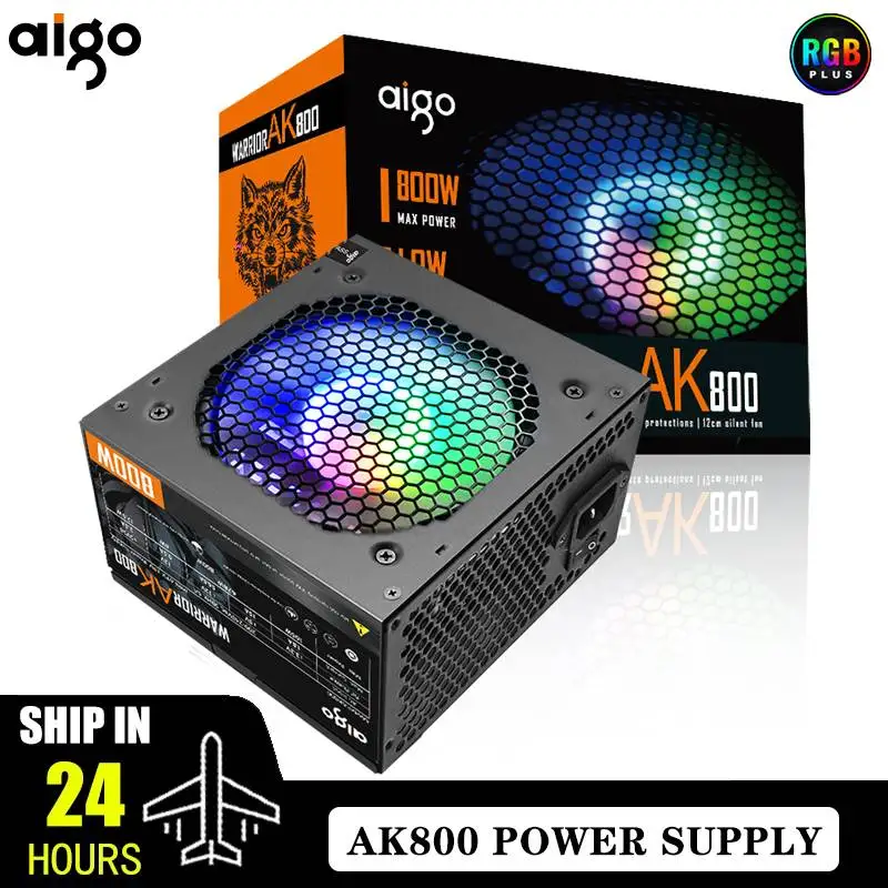 Aigo AK PC PSU unidad de fuente de alimentación 500W 600W 700W 800W 1000W Gaming 120mm RGB ventilador 220V ATX fuente de alimentación de computadora de escritorio para BTC