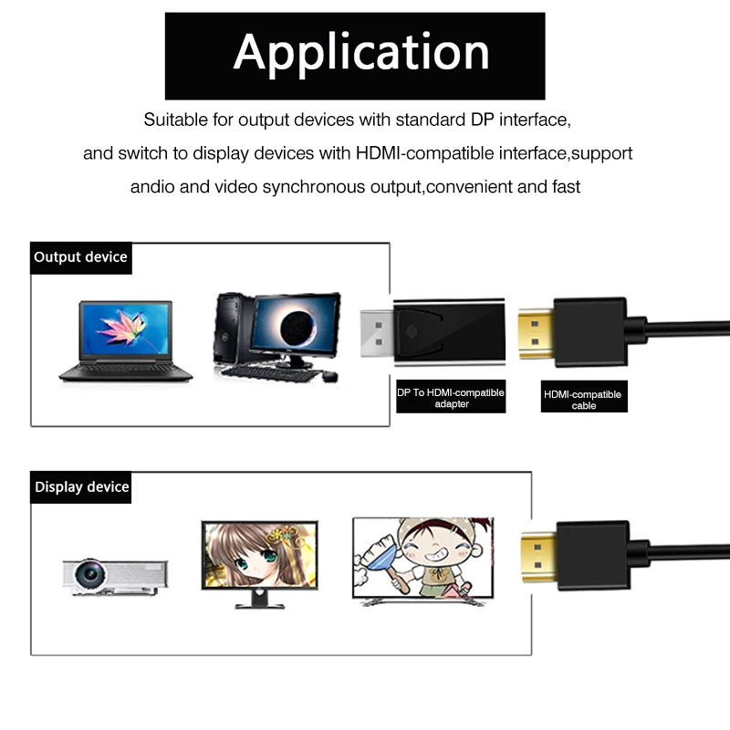 Adaptador Compatible con DP a HDMI 4K, 60Hz, puerto de pantalla macho a hembra a convertidor HDMI, Cable de Audio y vídeo para PC, TV, portátil y proyector - imagen 2