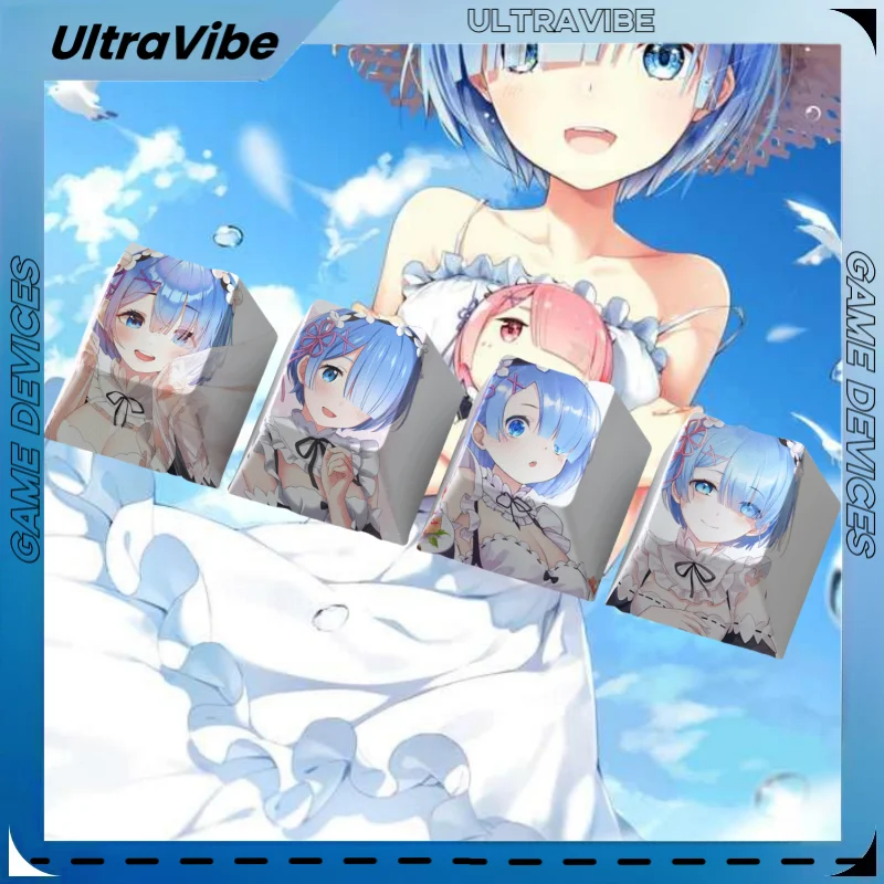 Teclas rem, 4 teclas, perfil de cereza, PBT, sublimación térmica de cinco lados, Teclado mecánico, teclas de dibujos animados, accesorios de ordenador