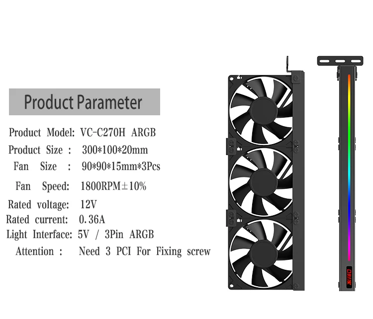 TEUCER VC-C270H 300x100x20mm lado Universal ARGB 5V 3 pines cabezales direccionables GPU ventilador de refrigeración silencioso para la mayoría de las tarjetas gráficas - imagen 5