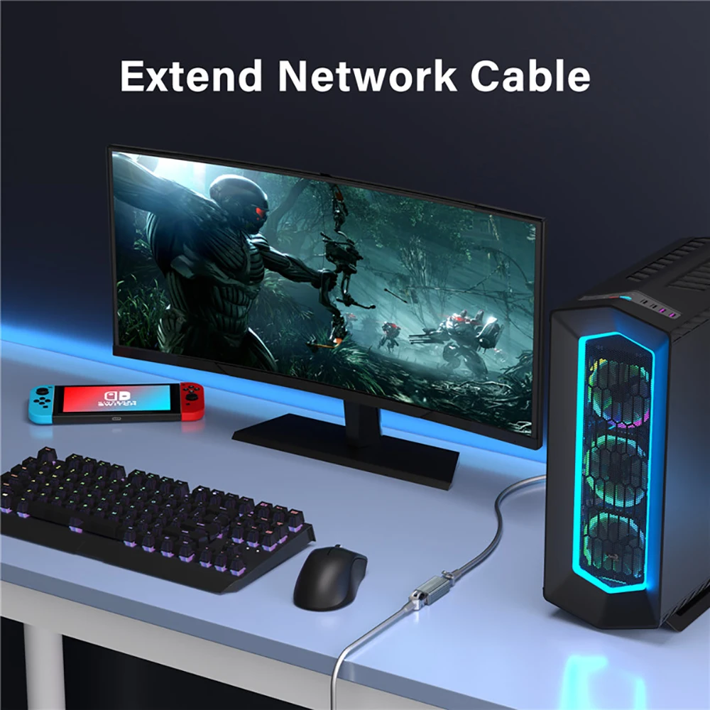 Extensor de Cable Ethernet de carcasa de aleación de aluminio de 10Gbps, acoplador RJ45 Cat 5 Cat 6 Cat 6a, conector hembra a hembra de red Gigabit - imagen 3