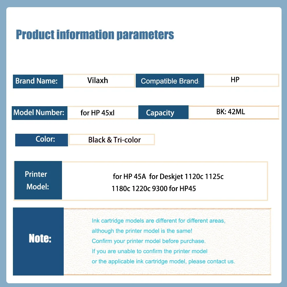 Cartucho de tinta para impresora HP45, 51645A, HP 45, Deskjet 710C, 870CXI, 830C, 880C, 890C, 895CXI, 930C, 950C, 1000, 1115, 1215, 1218 - imagen 2