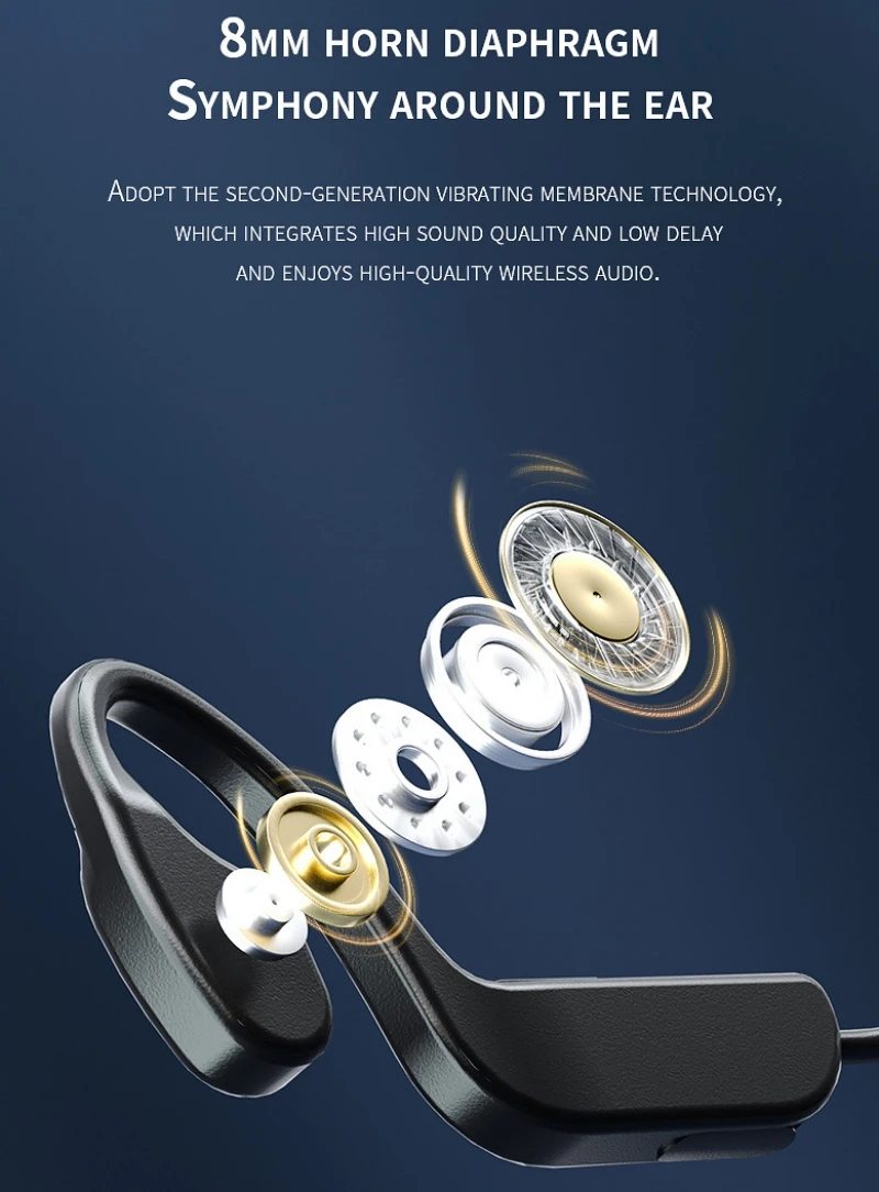 Auriculares con gancho para la oreja, conducción ósea, resistentes al agua, cancelación de ruido, HiFi, Bluetooth 5.0, bocina grande de 8 mm, compatible con tarjeta TF de hasta 128 GB, auriculares inalámbricos MP3 G10 - imagen 3