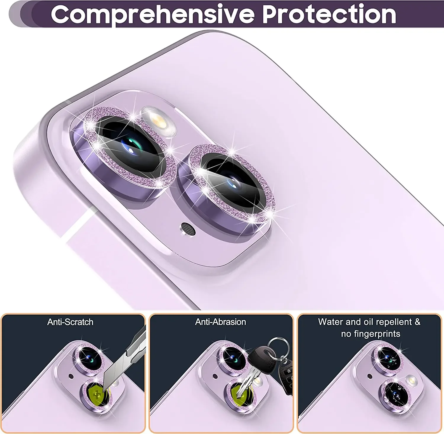2-3 uds para IPhone 17 15 Pro Max 14 Plus 13 16 Pro brillo diamante vidrio templado lente de cámara protección película protectora de pantalla - imagen 4