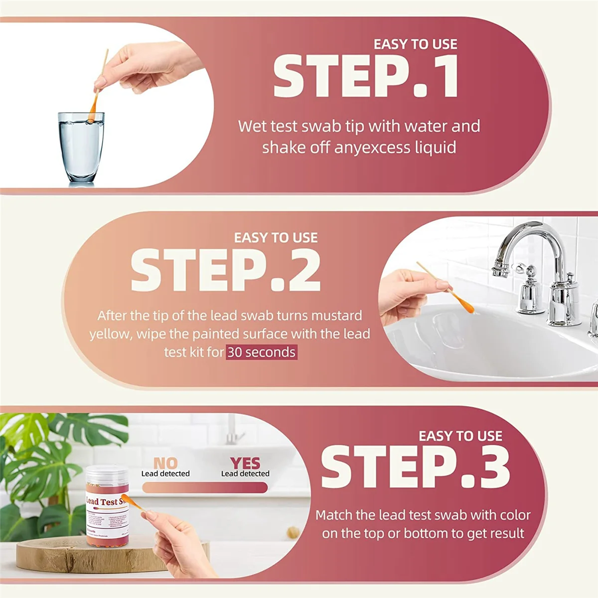 Hisopos de prueba de plomo, Kit de prueba de pintura de plomo, uso de hisopo de verificación de plomo, resultados de prueba en (30 piezas) - imagen 2