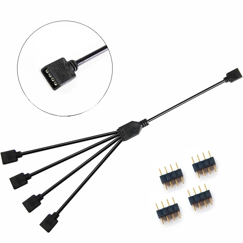 Adaptador de Cable de extensión ARGB de 5V y 3 pines, 30cm, 1 a 1, 2, 3, 4, 5, 12v, 4 pines, Cable divisor RGB para MSI A SUS ASRock AURA LED - imagen 5