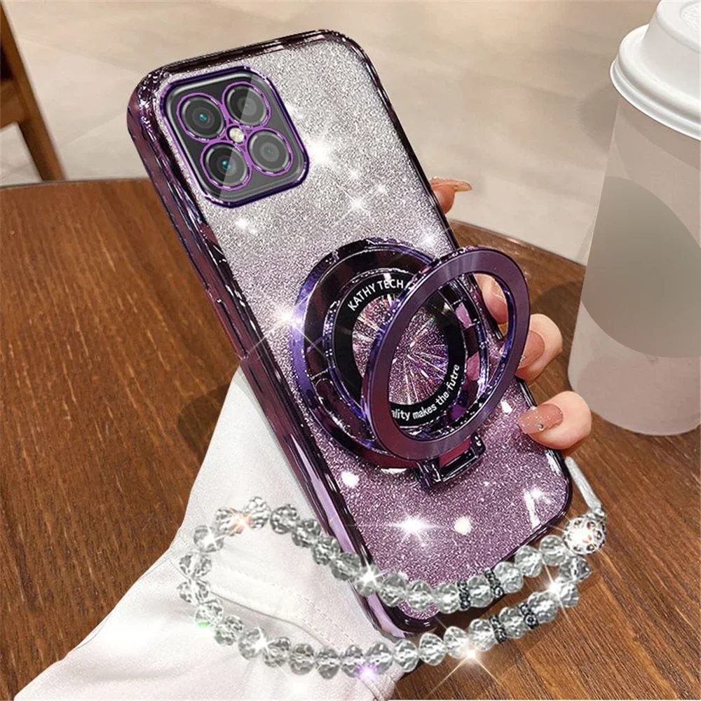 Funda con soporte para teléfono con pulsera de cristal brillante M51 para Samsung Galaxy M55 M14 M54 M23 M52 M31 M21 M30S, funda de silicona con soporte - imagen 2