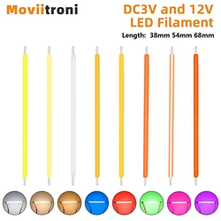 Filamento Led Cob de 5 piezas CC, 3V, 12V, 38/54/68MM, 2200k, blanco, azul, rojo, rosa, piezas de bombilla Edison, lámpara incandescente, diodos de luz