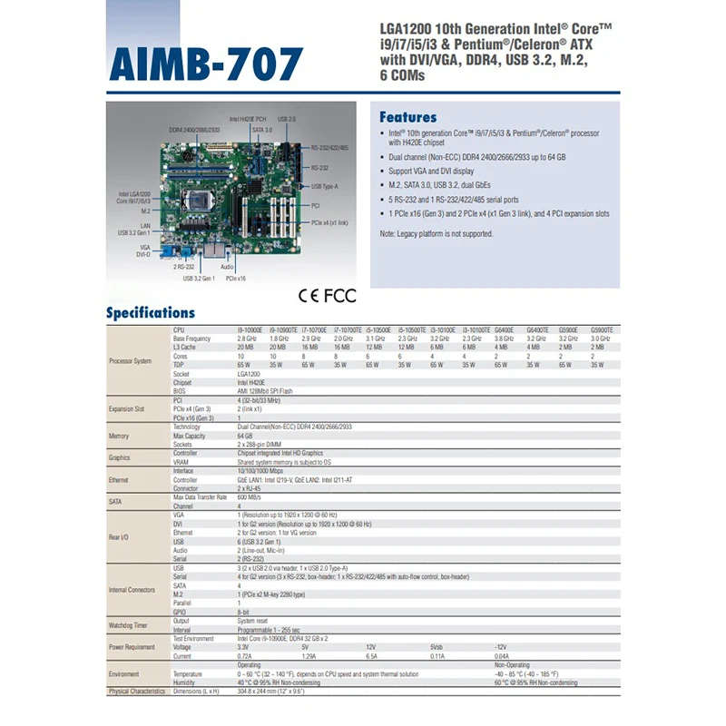 Placa base de Control Industrial para Advantech ATX, Chip H420E 4 AIMB-707 AIMB-707VG-00A1