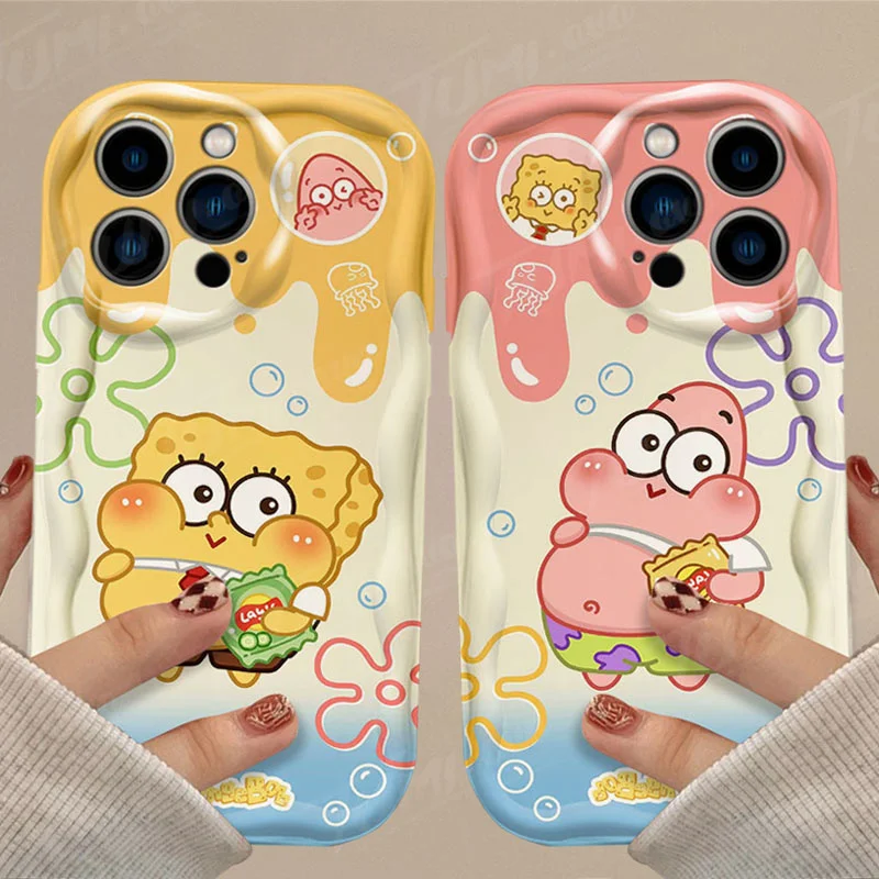 Funda de silicona suave para iPhone, carcasa trasera de Bob Esponja, Patricio, estrella, onda 3D, 15, 14, 13, 12, 11 Pro Max, X, XR, XS, 8, 7, 6, 6S Plus, SE 2020 - imagen 2