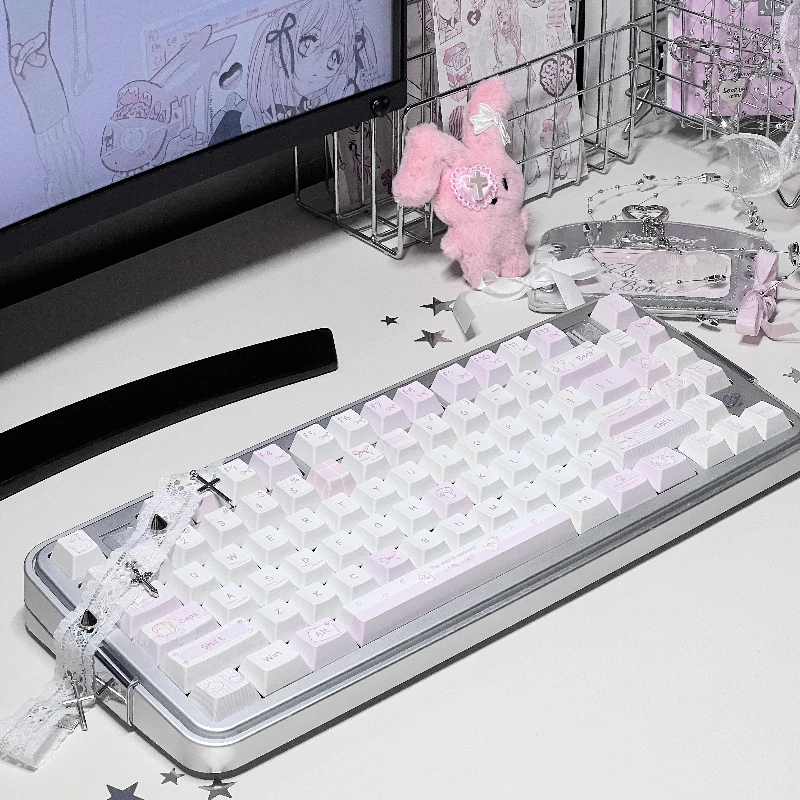 Juego de teclas con tema de conejo durmiente, perfil de cereza PBT, teclas originales personalizadas hechas a mano para teclado mecánico, accesorios de regalo - imagen 3