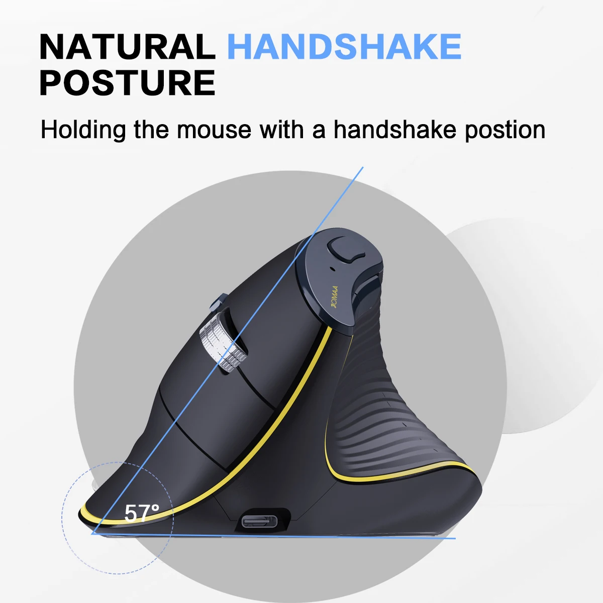 Jomaa Ratón ergonómico de mano derecha Disparo de muñeca reducido Ratón inalámbrico vertical Bluetooth con rodillo de velocidad para computadora portátil ipad - imagen 2