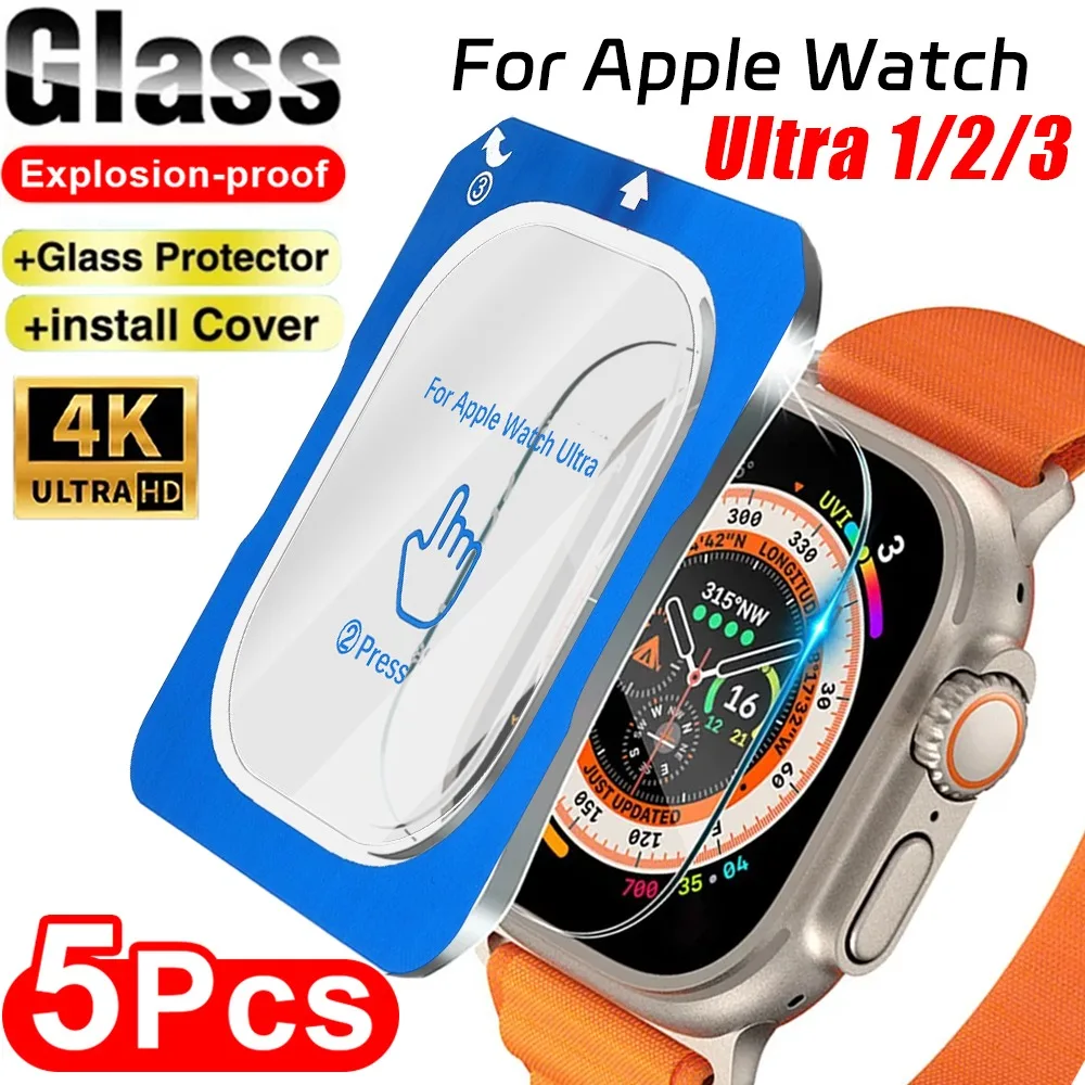 Película de vidrio templado para Apple Watch Ultra 3 2 1 49mm con herramienta de alineación protectores de pantalla para reloj Ultra 49mm Kit de fácil instalación - imagen 2