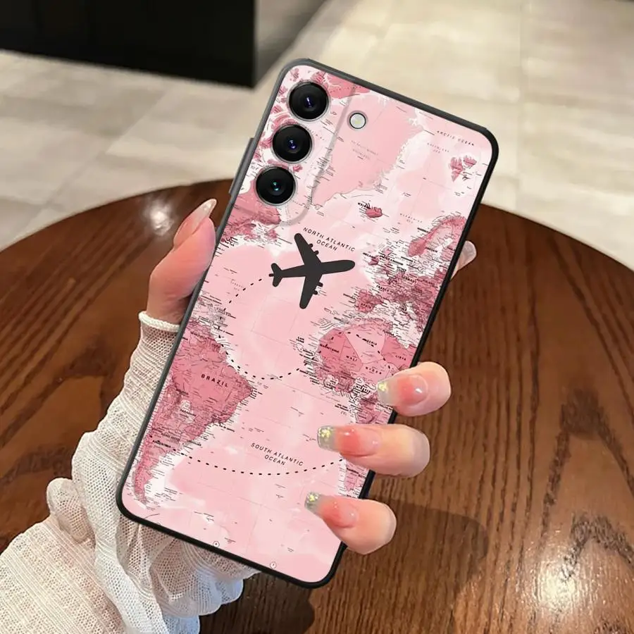 Funda de teléfono suave negra con mapa de avión para Samsung Galaxy A32 A24 A55 A41 A35 A22 A52 A26 A72 A51 A73 A36 A25 A71 A23 A53 - imagen 5