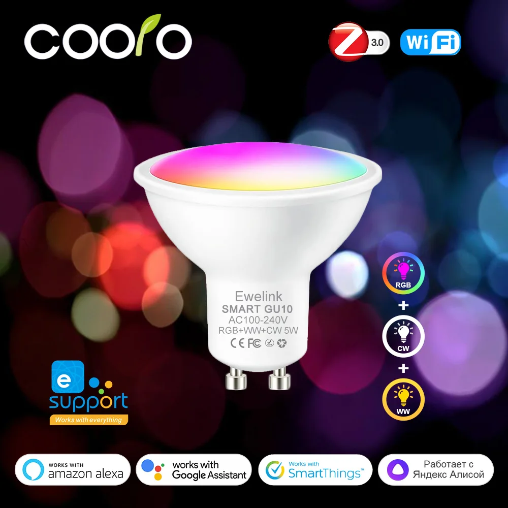 ZigBee GU10 foco WiFi bombilla LED inteligente 5W RGB W + C lámpara regulable eWelink APP Control funciona con Alexa Google Yandex