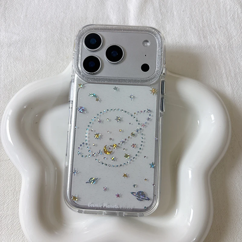 Funda de teléfono de planeta colorida transparente con purpurina ostentosa a la moda de lujo para iPhone 17 16 15 13 14 Pro Max cubierta trasera dura a prueba de golpes - imagen 3