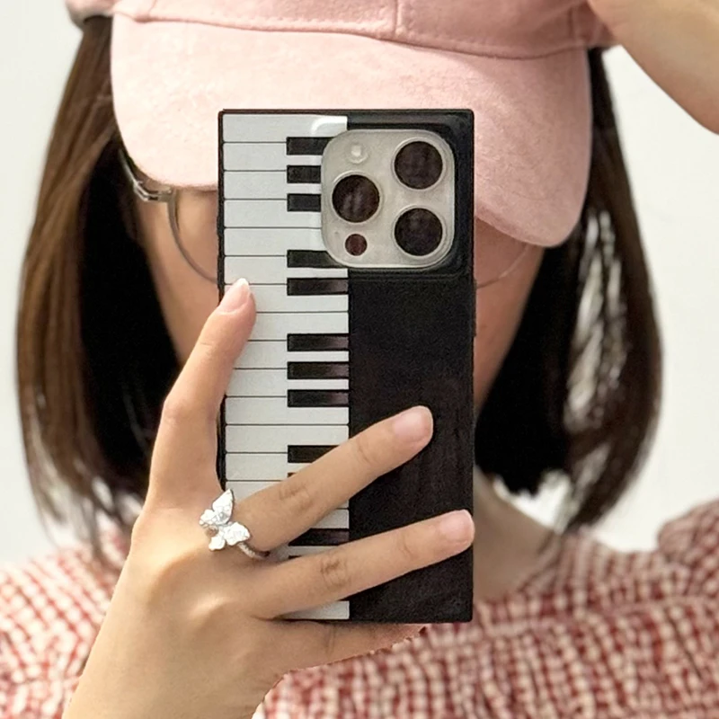 Funda IMD rectangular brillante Piano de moda para iPhone 17 16 15 14 13 Pro Max cubierta de teléfono TPU a prueba de golpes - imagen 4