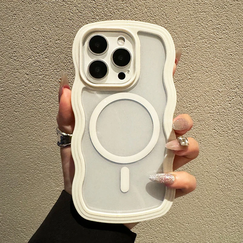 Funda de teléfono con marco ondulado 2 en 1 para iPhone 15 Pro Max 17 Air 16 14 13 11 12 cubierta trasera a prueba de golpes con carga inalámbrica magnética - imagen 2
