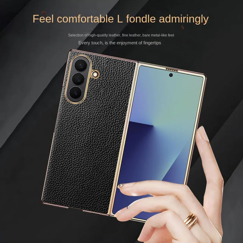 Para Samsung Galaxy Z Fold 7 funda de lujo de cuero Lichee revestimiento de piel funda protectora trasera para Samsung Z Fold7 carcasa de teléfono - imagen 5