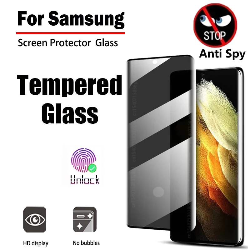 Vidrio templado de privacidad para Samsung Galaxy S24 S23 Ultra protectores de pantalla S22 S21 Plus Note 20 película 5G de desbloqueo de huellas dactilares - imagen 2
