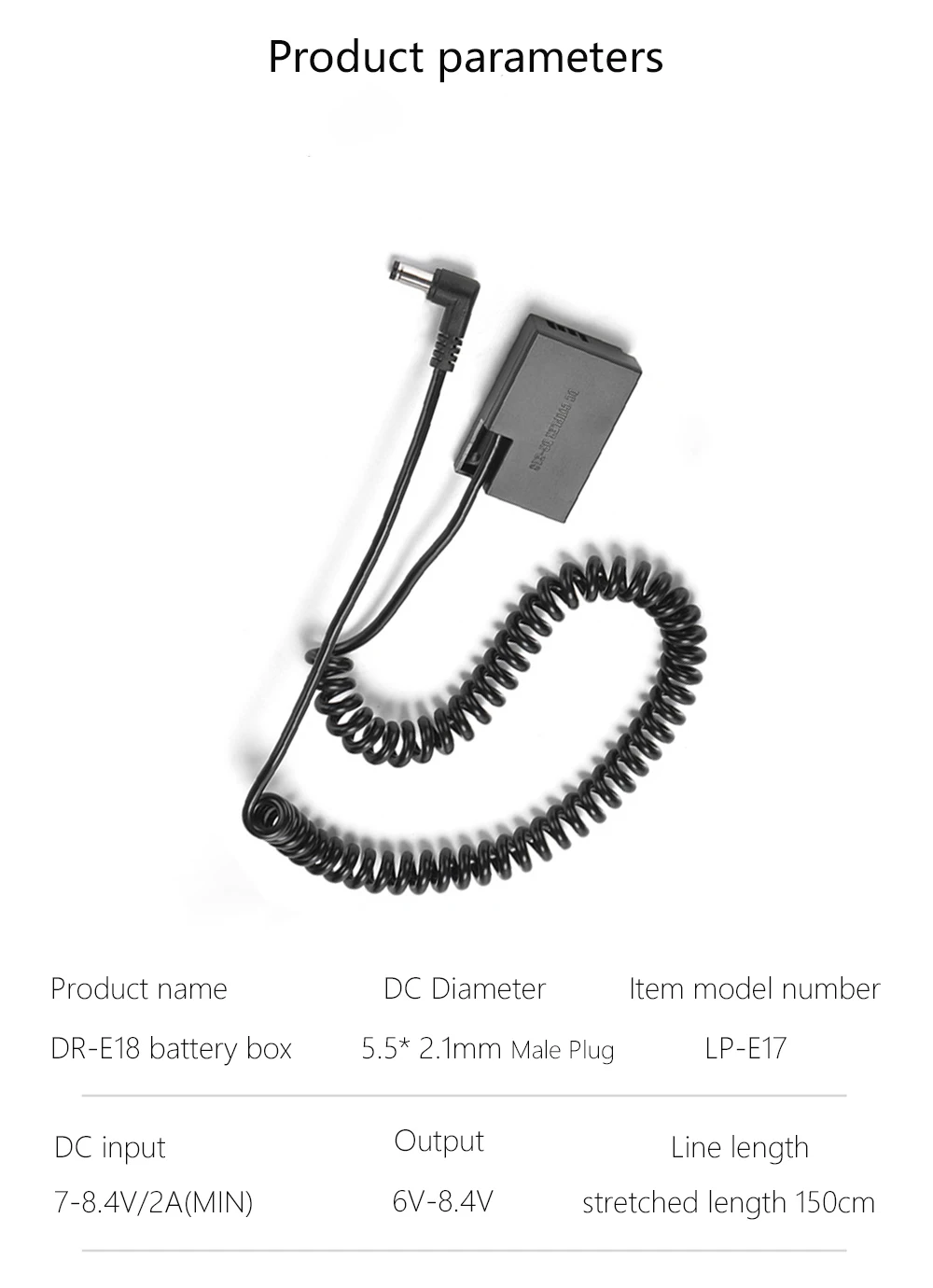 Acoplador CC de batería simulada DR-E18, media decodificación para batería de LP-E17 para Canon 77D/200D/750D/760D/800D/M3/M5/M6, etc. - imagen 5
