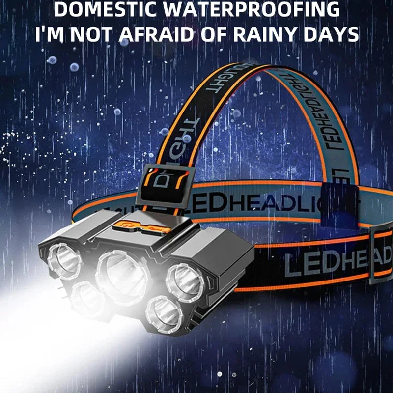 Linterna frontal LED 5/7 recargable por USB, linterna de cabeza fuerte para acampar al aire libre, linterna para pesca con batería integrada 18650 - imagen 3