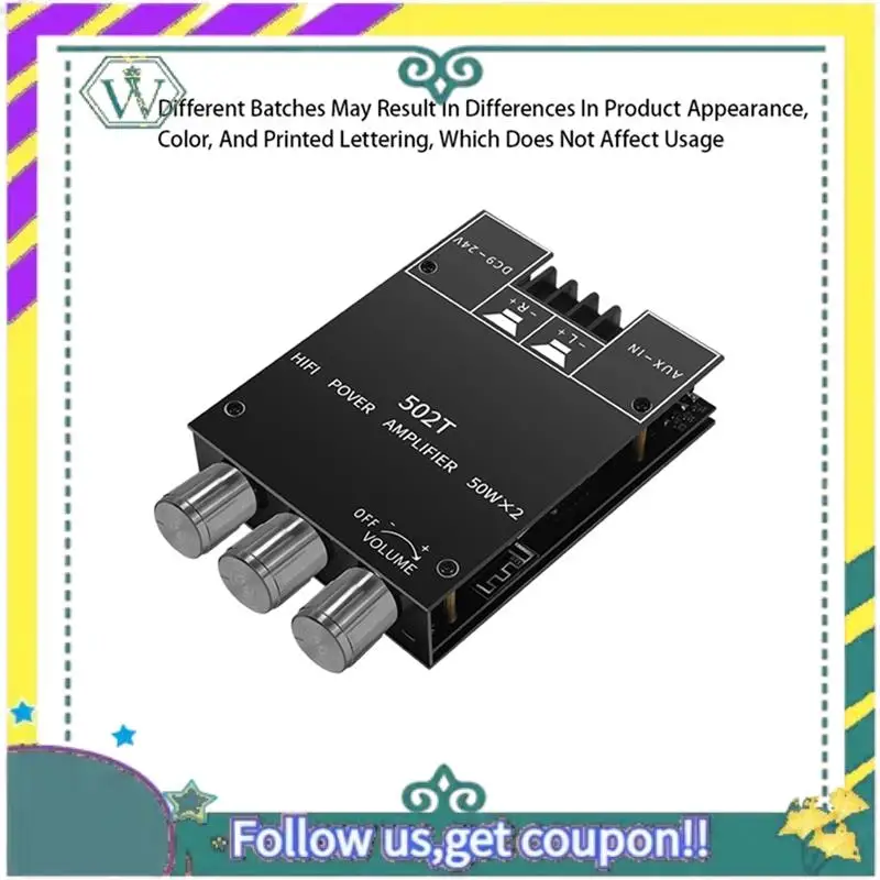 Módulo de audio A28Q-ZK-502T Módulo de audio Bluetooth 5.0 50Wx2 Módulo de amplificador auxiliar digital de potencia inalámbrica Bajo y agudo - imagen 5