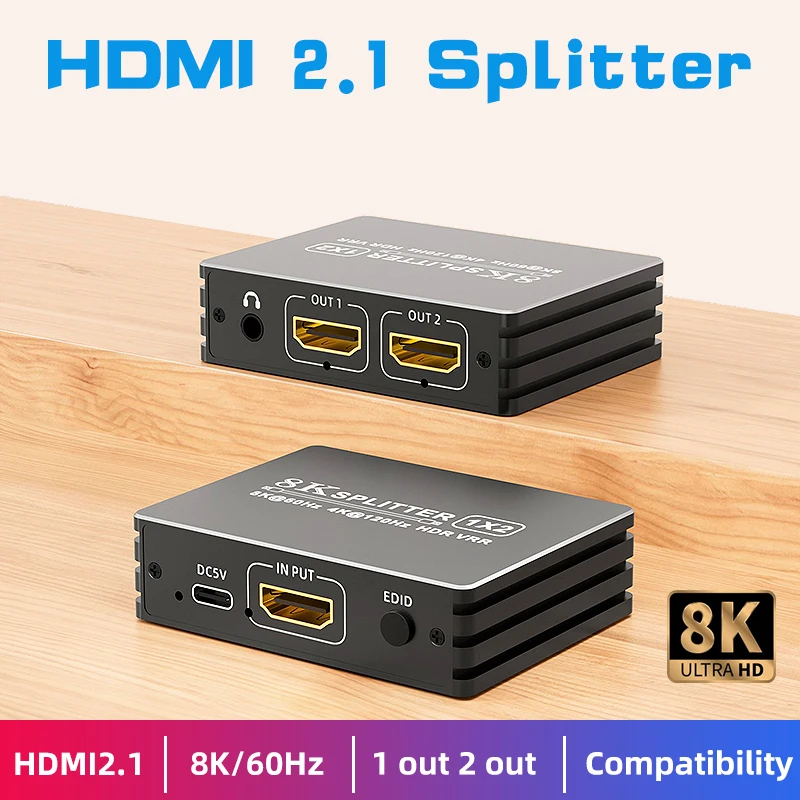 Divisor HDMI 2,1 4K 120Hz 8K divisor HDMI 1 en 2 salidas para Xbox Series X/S PS5 8K HDTV HDMI 2,1 divisor de Extractor de Audio - imagen 3