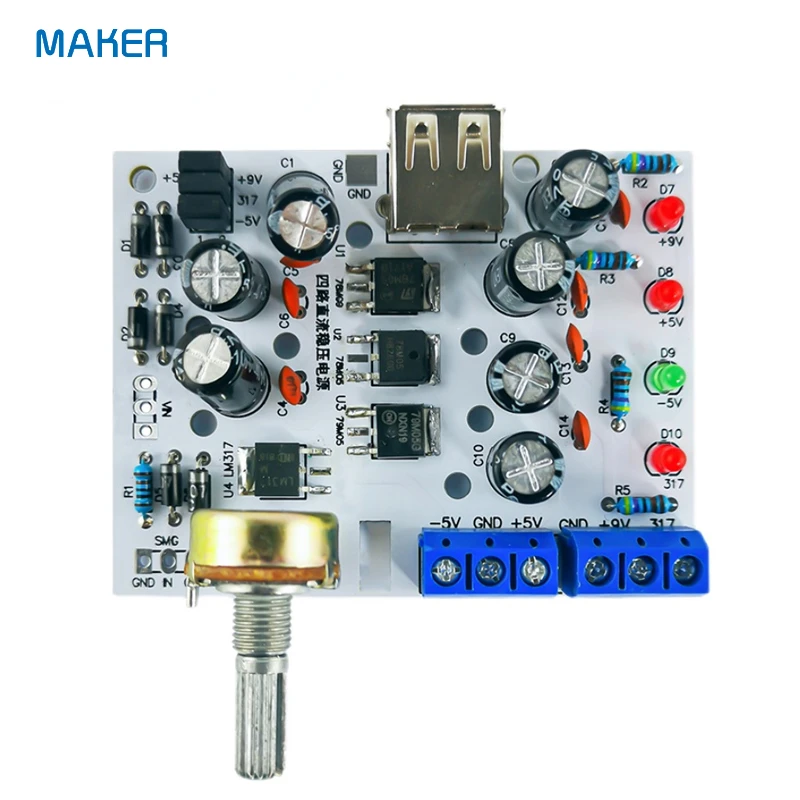 Fuente de alimentación regulada ajustable de cuatro vías DC LM317, Kit DIY ± 5V 9V, pantalla de tubo Digital, piezas de práctica de soldadura de circuito