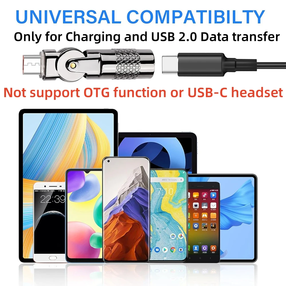 Adaptador Micro-usb a tipo C Micro USB2.0 5 pines hembra a macho conector de rotación de 180 grados compatible con datos de carga para teléfono móvil - imagen 4