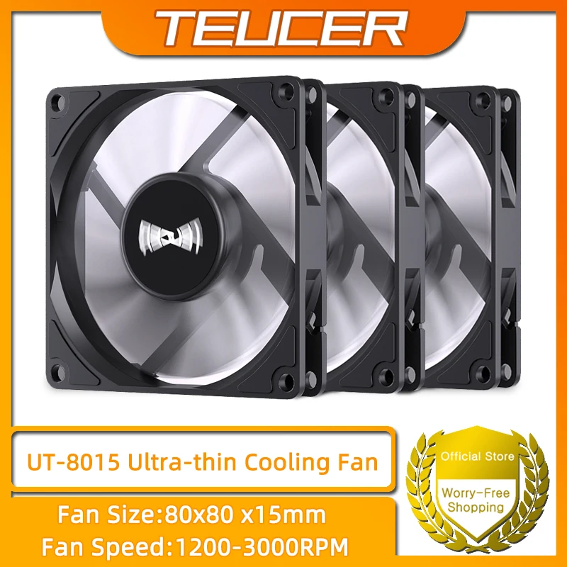 TEUCER-ventilador UT-8015 PC, 12V, 4 pines, PWM, 1200-3000RPM, carcasa ATX, radiador de CPU, ventilador silencioso ultrafino
