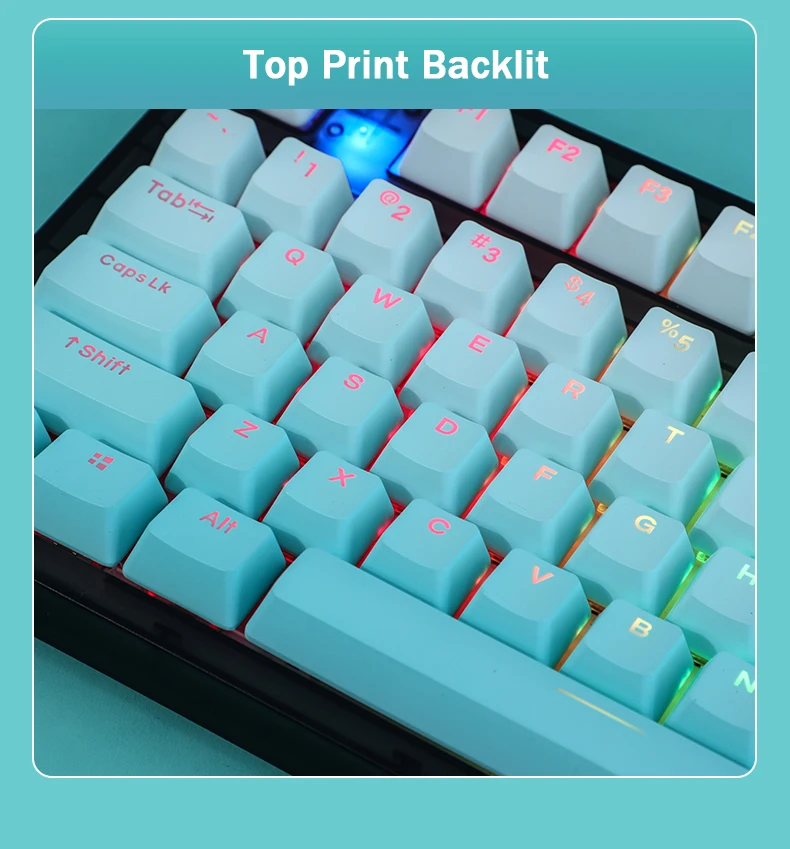 Teclas con gradiente verde menta, teclas de perfil PBT OEM, teclas transparentes retroiluminadas laterales/superior para teclado mecánico para jugar MX Switch - imagen 4